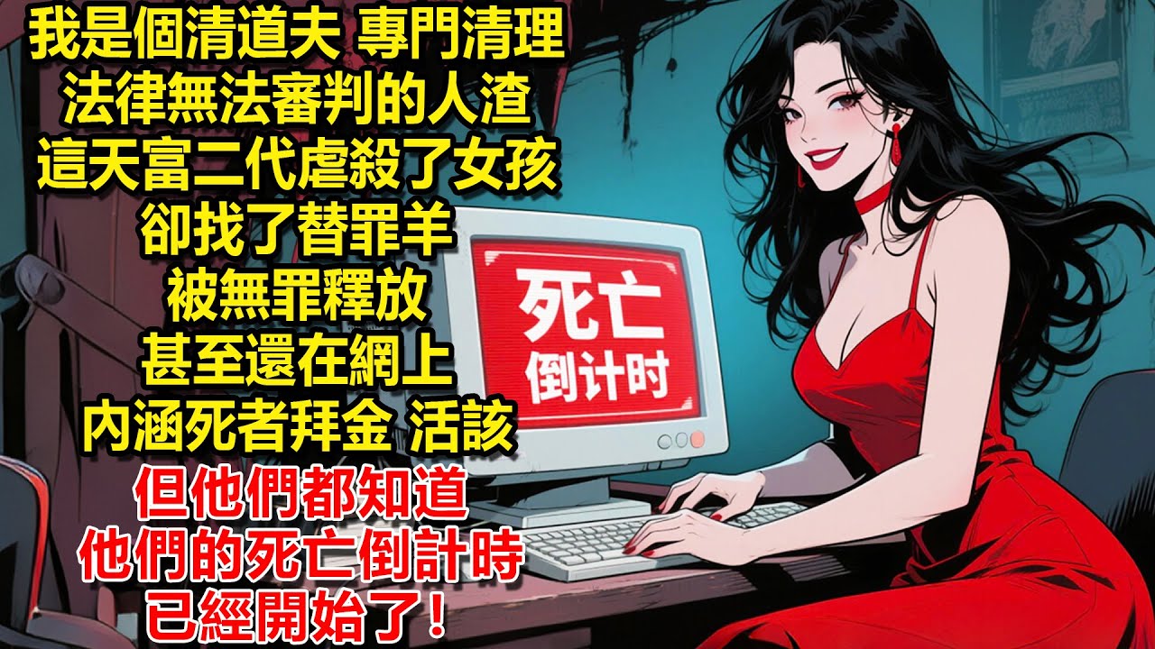 我是個清道夫，專門清理法律無法審判的人渣。這天本市最有名的4個富二代虐殺了一個女孩卻找了替罪羊，被無罪釋放，甚至還在網上內涵死者拜金、活該。但他們都知道，他們的死亡倒計時已經開始了！