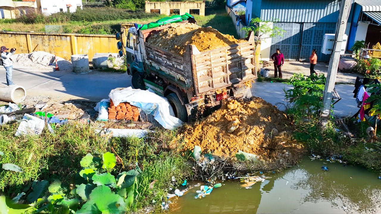First Started Amazing Project.! Legacy Landfill Delete Deep Pond By Dozer Pushing Soil Into Water