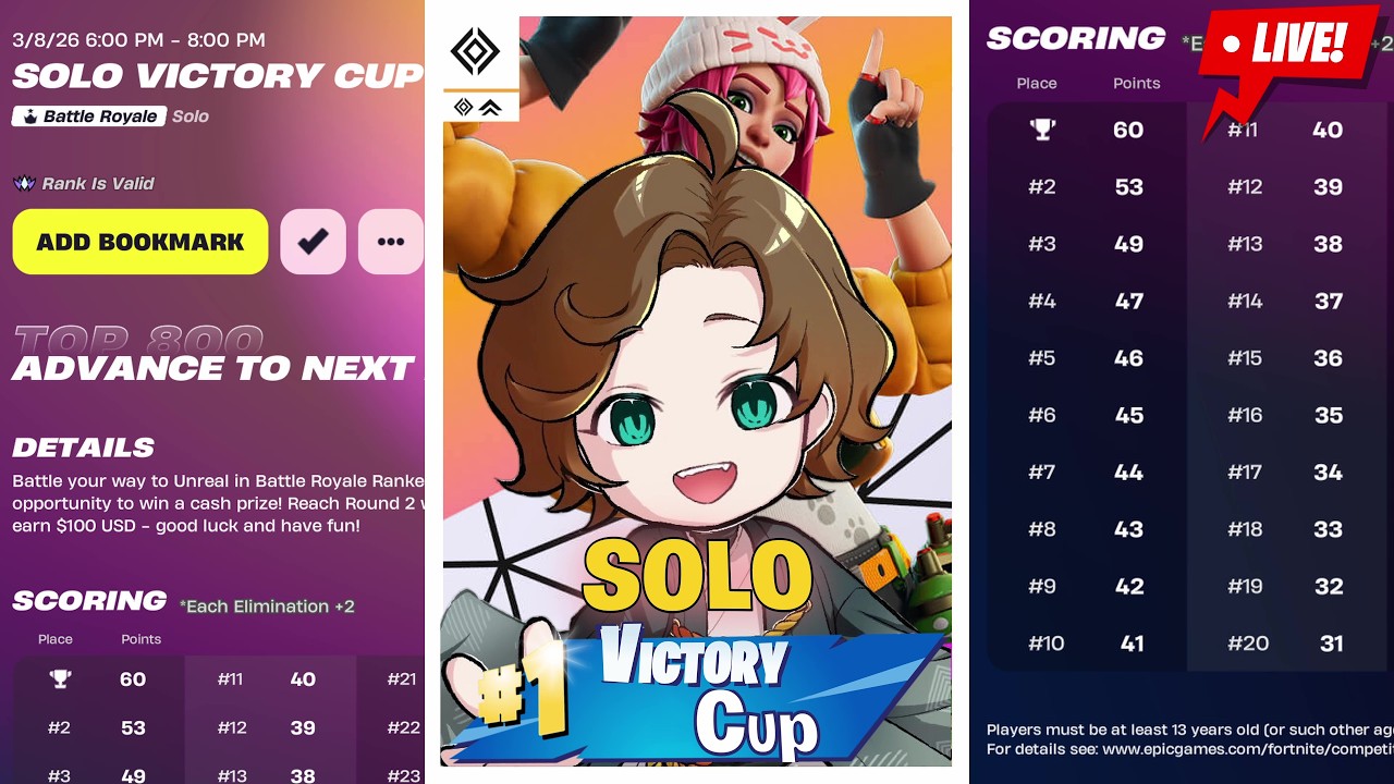 🔴ソロ大会  SOLO VICTORY CUP        　　　　【FORTNITE フォートナイト】