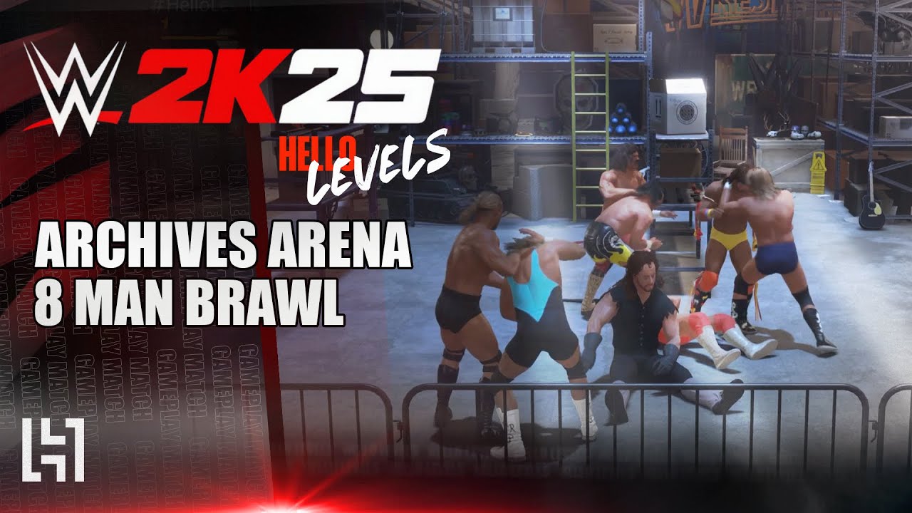 Исследуем ARCHIVES ARENA Backstage в WWE 2K25 Backstage Brawl Match — геймплей на 8 человек