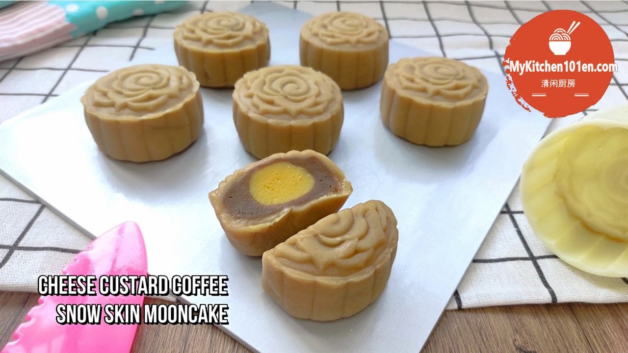 Cheese Custard Coffee Snow Skin Mooncake | MyKitchen101en