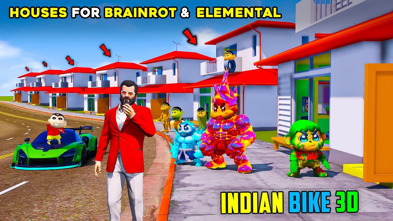 Shinchan🤣Building Houses for Brainrot & Elemental In INDIAN BIKE DRIVING 3d😱Full Fun #gta5 #bommalu