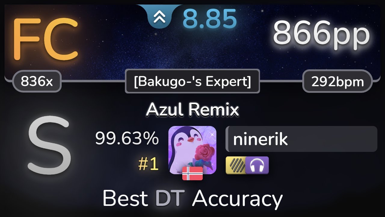🔔 8.8⭐ ninerik | mezClA - Azul Remix [Bakugo-'s Expert] +HDNC 99.63% (#1 866pp FC) - osu!