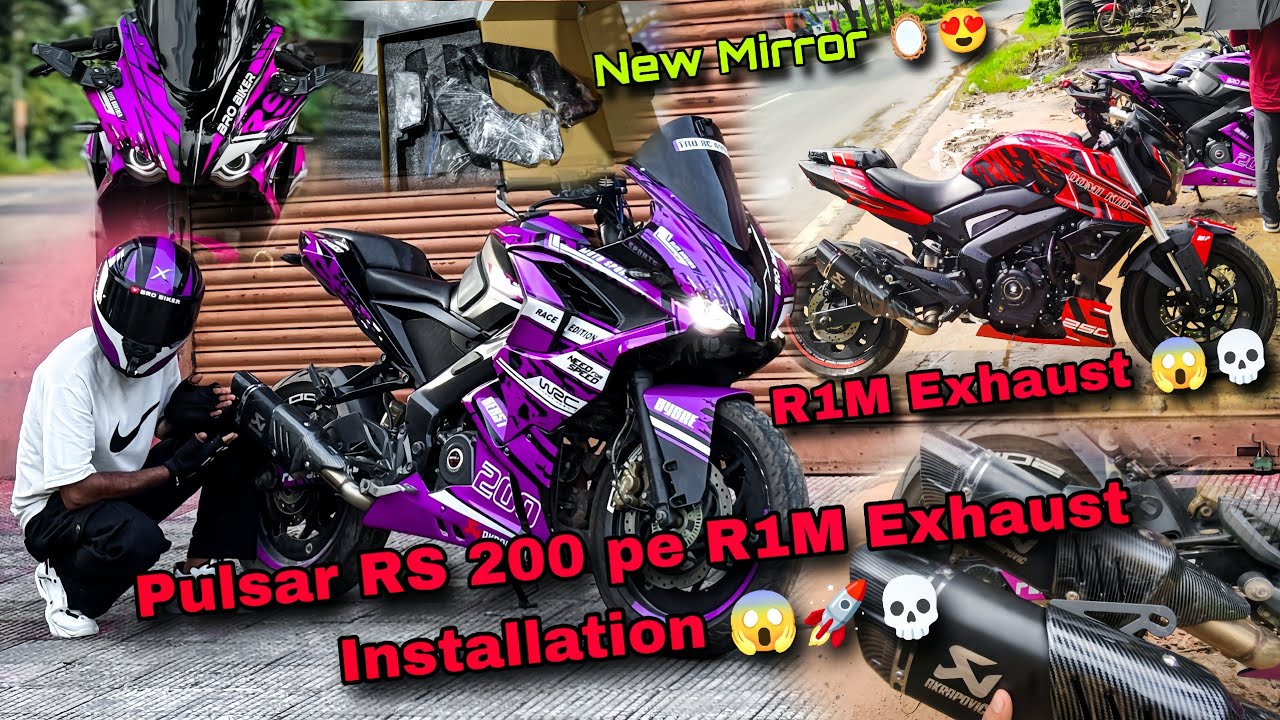 Pulsar RS 200 & Dominar 250 pe R1M Exhaust Installation 😱 ||  wings type Mirror install || Bro Biker