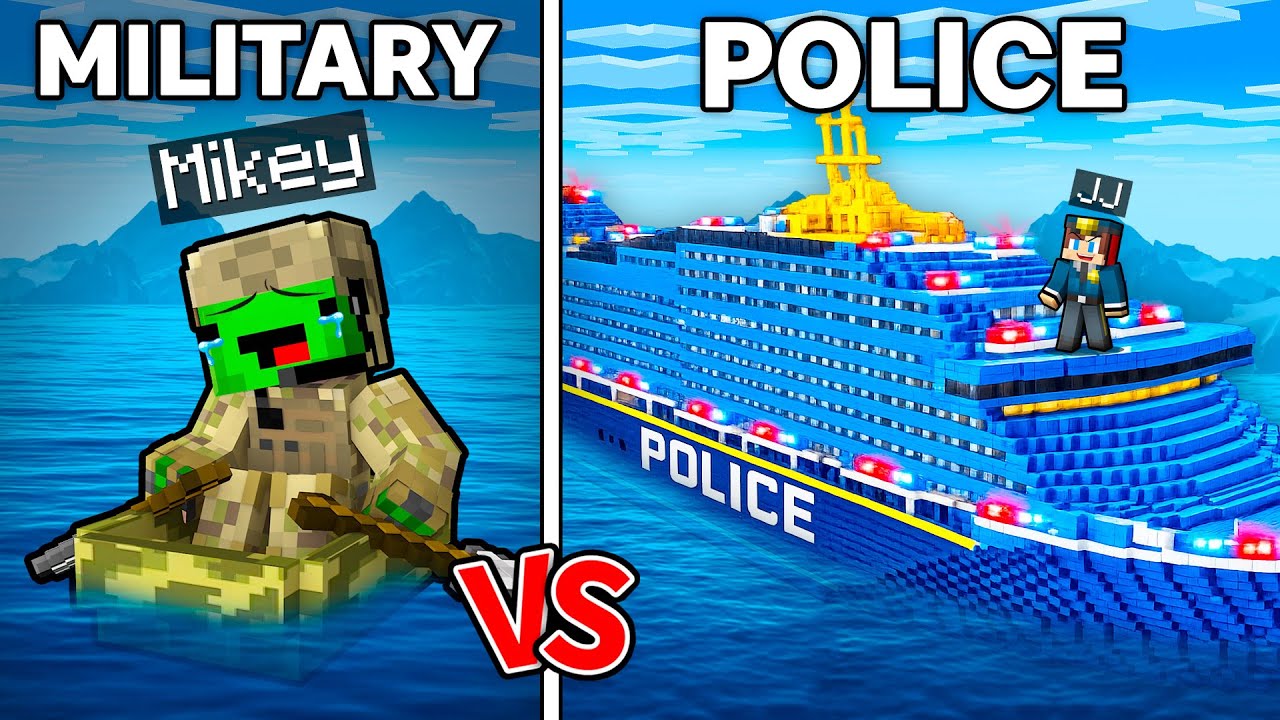 JJ and Mikey : MILITARY vs POLICE Ship Battle - Maizen in Minecraft ! (Maizen)