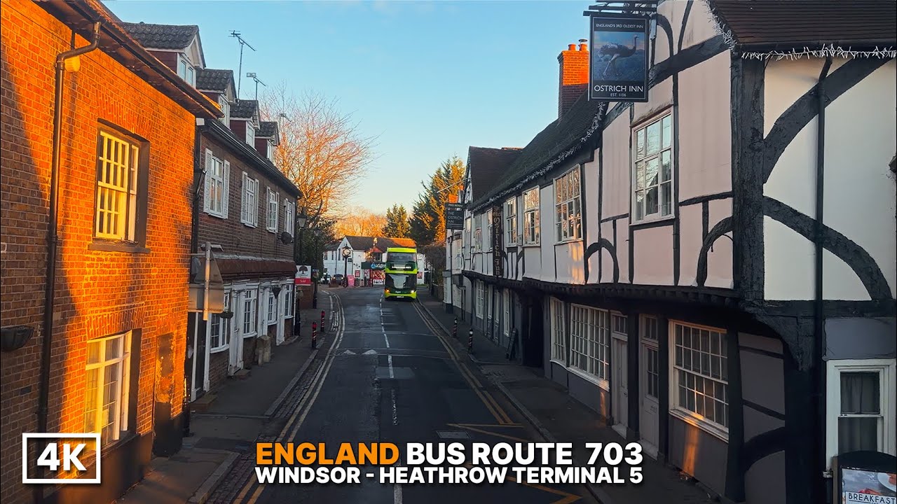 UK Bus Ride Route 703 Upper Deck POV | Windsor (Castle Views 🏰) to Heathrow Terminal 5 ✈️  | 4K HDR