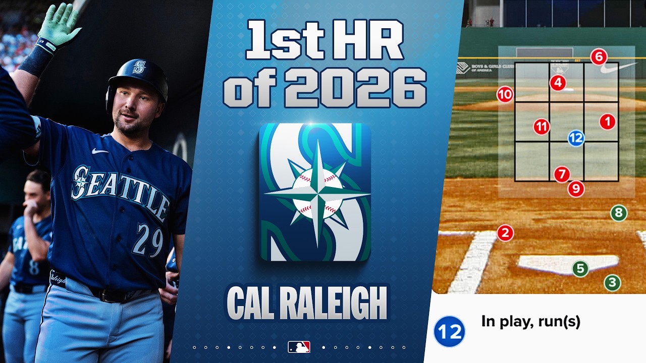 Cal Raleigh wins a 12-PITCH BATTLE against Jacob deGrom for his first home run of the season! 🔱