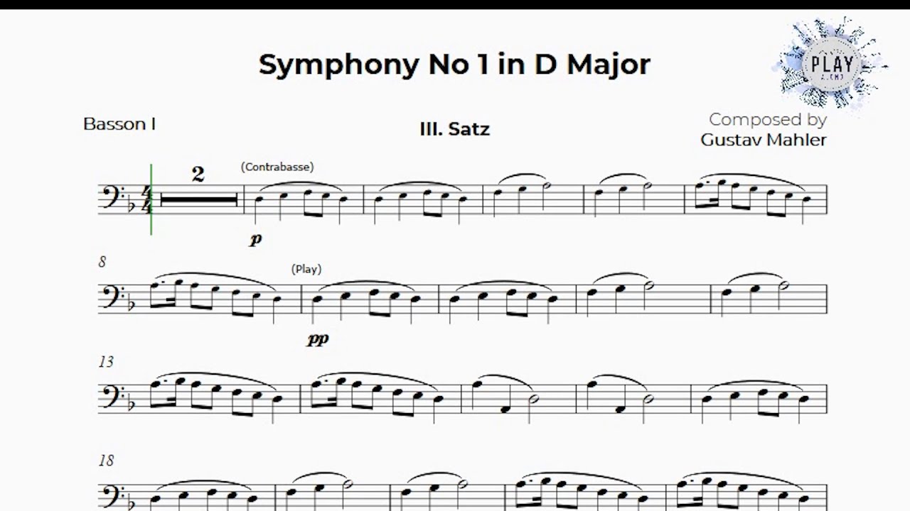 Play-Along for BASSOON: Mahler's 1st SYMPHONY ('SATZ')🎼🎻📲 No metronome & dif.tempos (description)