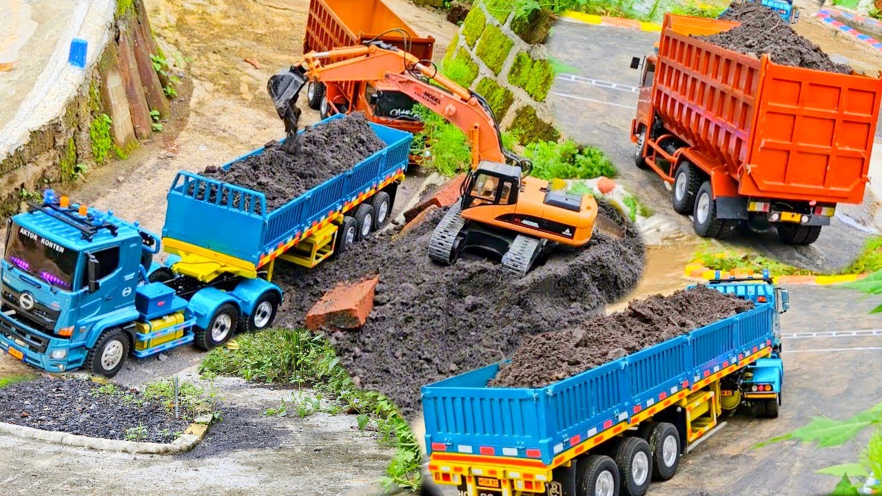 AKSI KE 73 ‼️ Finishing Proyek Jalan Tanjakan Rc Truk Trailer VS Hino Tronton Angkut Pasir Ban Selip