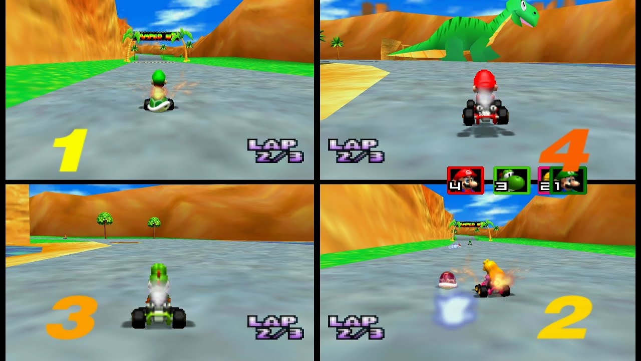 Mario Kart 64 Amped Up All Stages 4 player Netplay 60fps