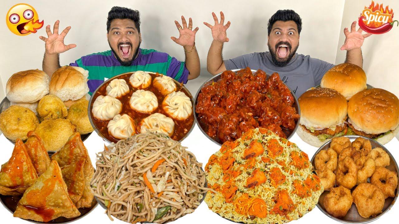 Big Bite👹 Food Challenge😱Golgappa,Korean Momos,Burger,Samosa,Biryani,Manchurian,Chowmein,Vadapav🔥