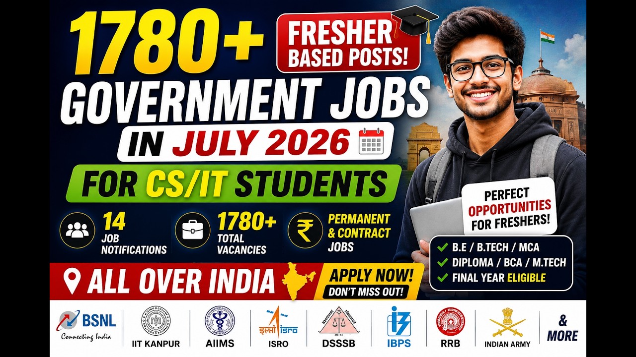 1780+ Government Jobs for Computer Science & IT Students | July 2026 | IBPS, DSSSB, RRB Recruitment