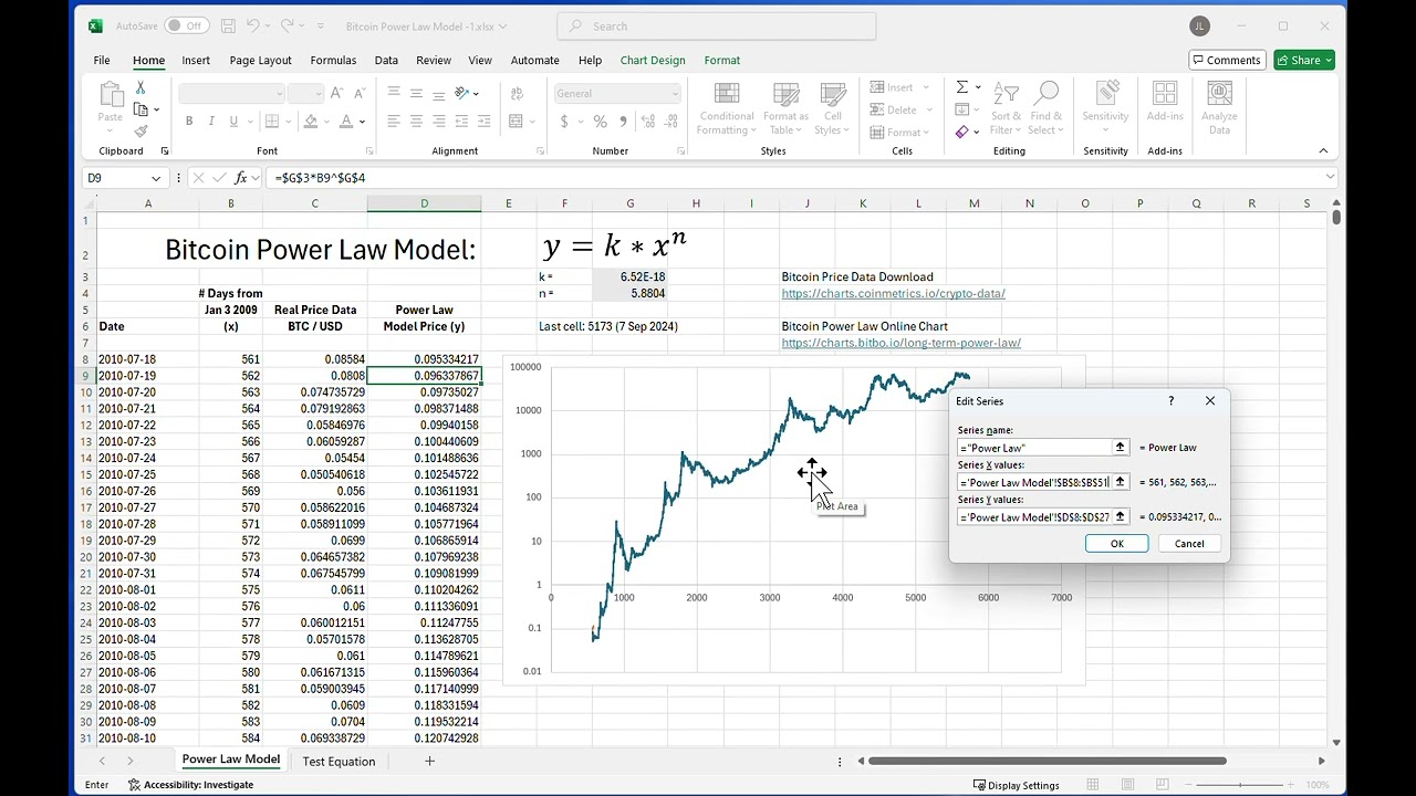 Bitcoin Power Law Excel Demo