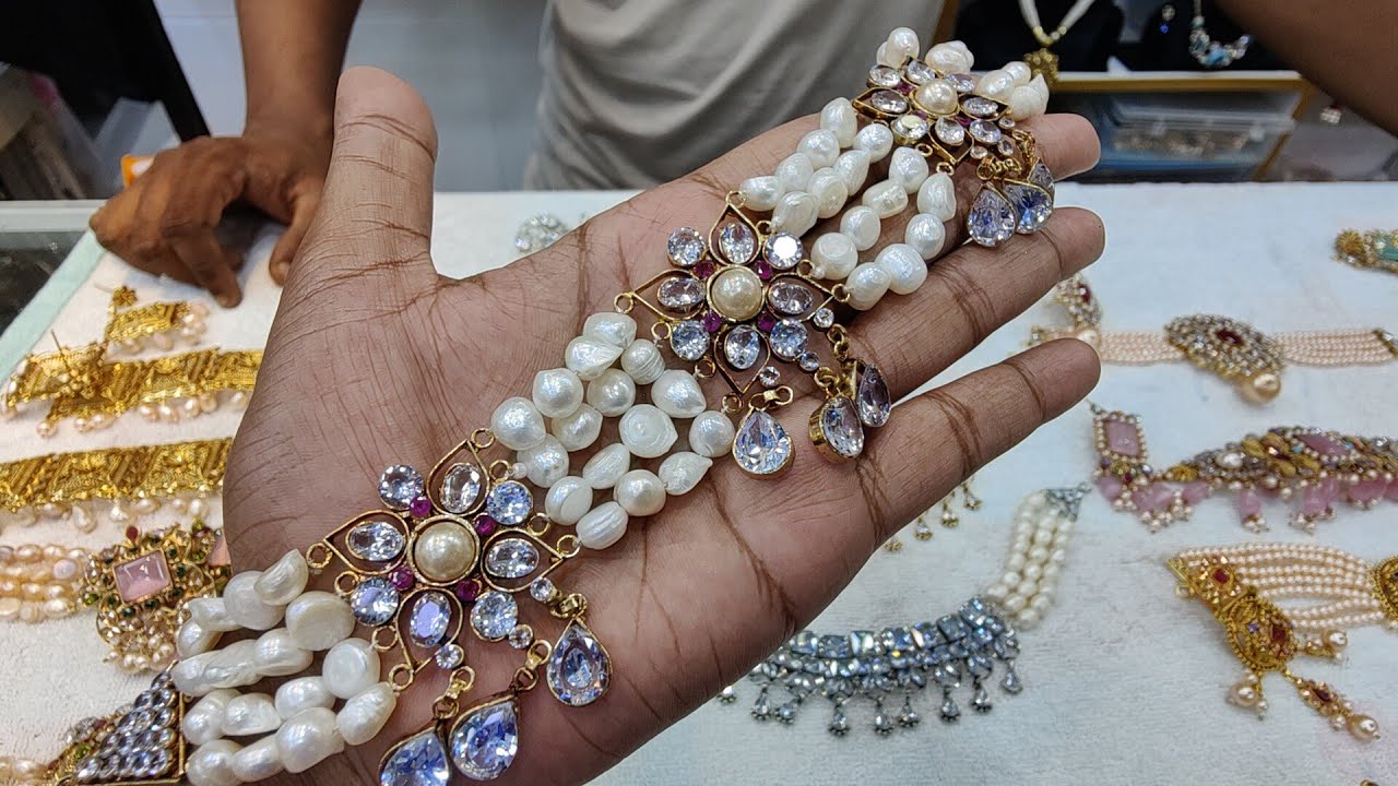 আসল মুক্তা ও এডি পাথরের চমৎকার চোকার সেট Fancy styles jewelry for party wear #help_talk