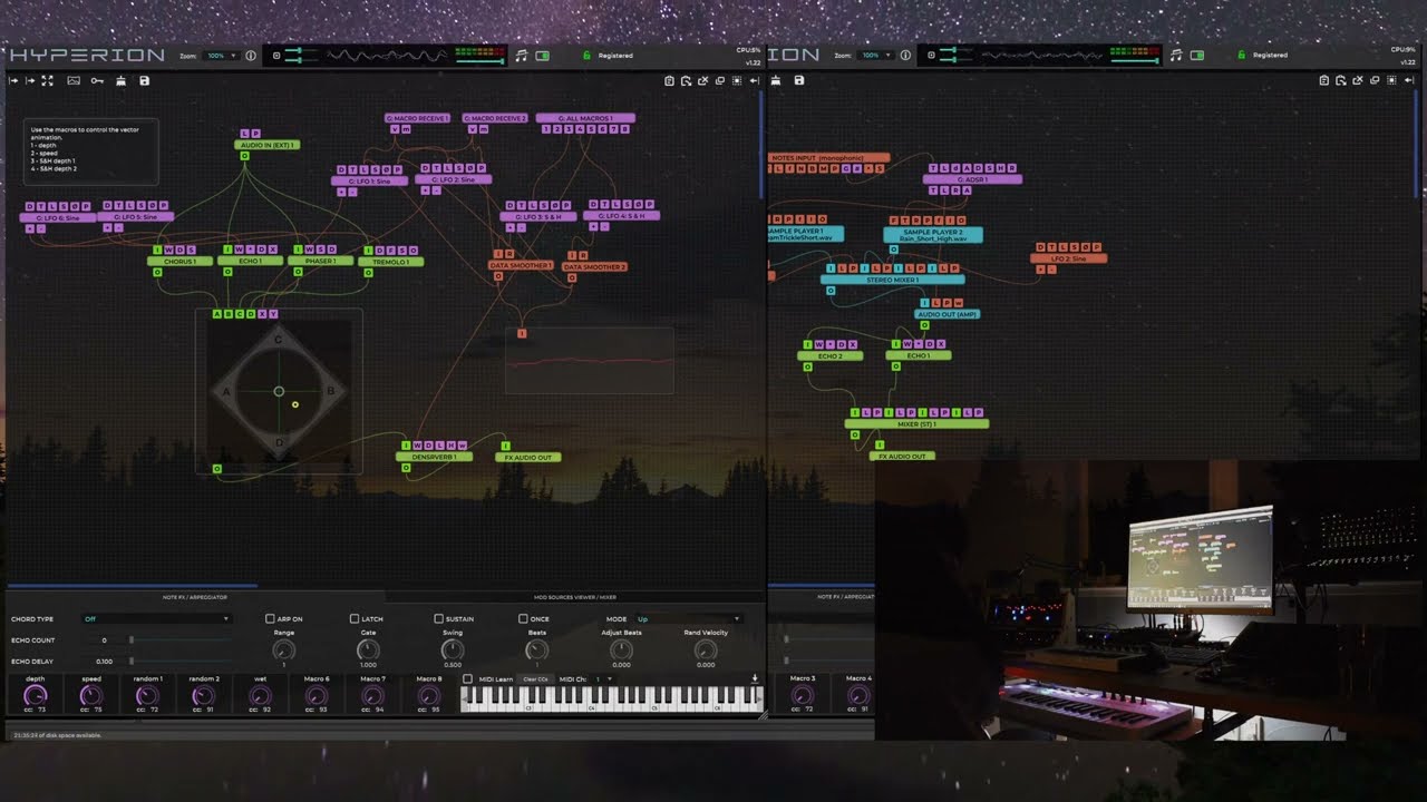 Late night noodling at the cabin - Hyperion synth/guitar