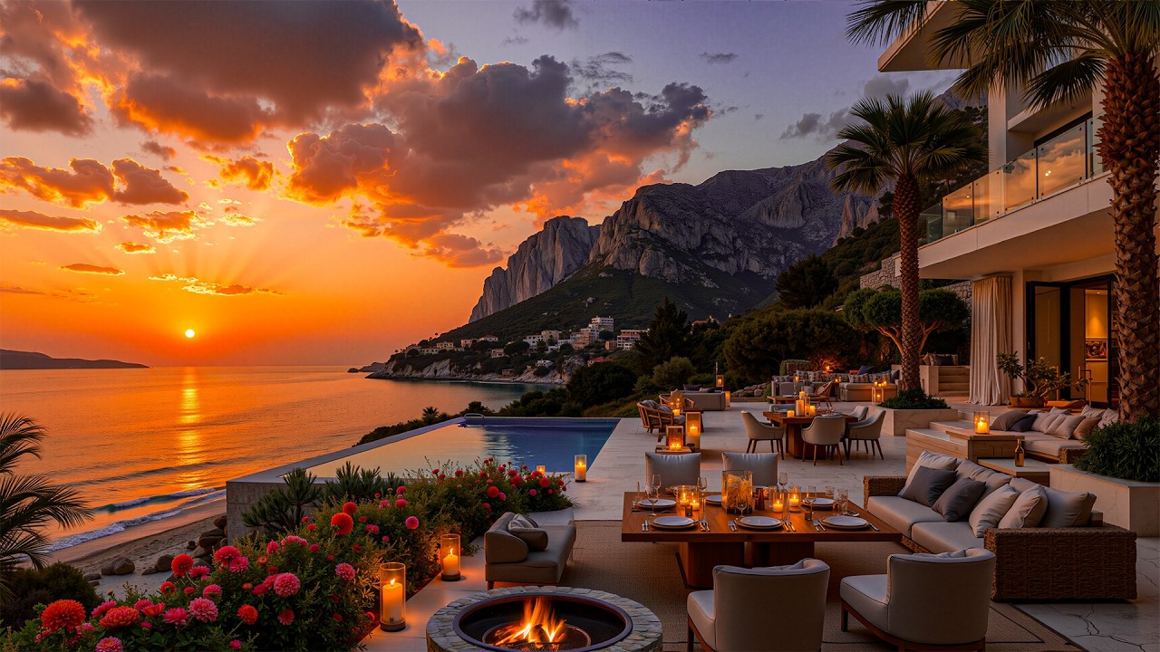 Luxury And Cozy Balcony Overlooking The Sea & Soft Jazz – Smooth Jazz With The Waves Helps Relax