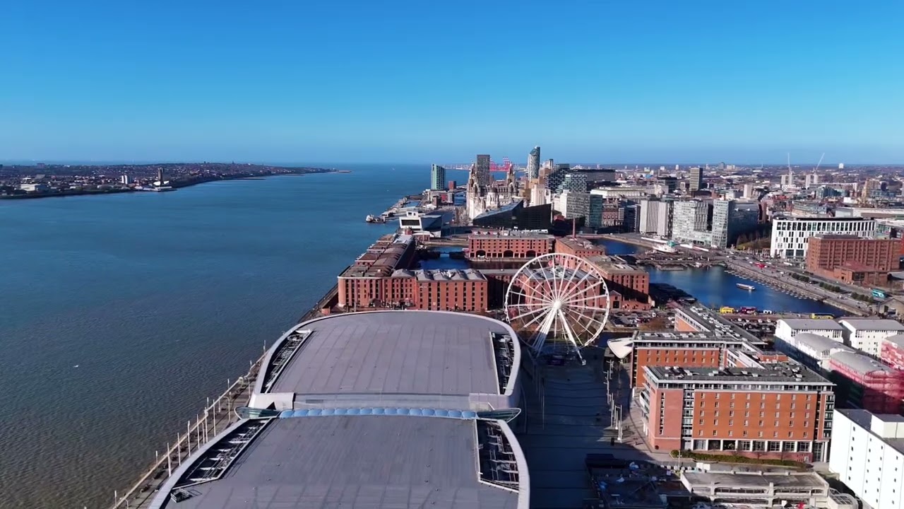 Drone flight along Liverpools Water Front