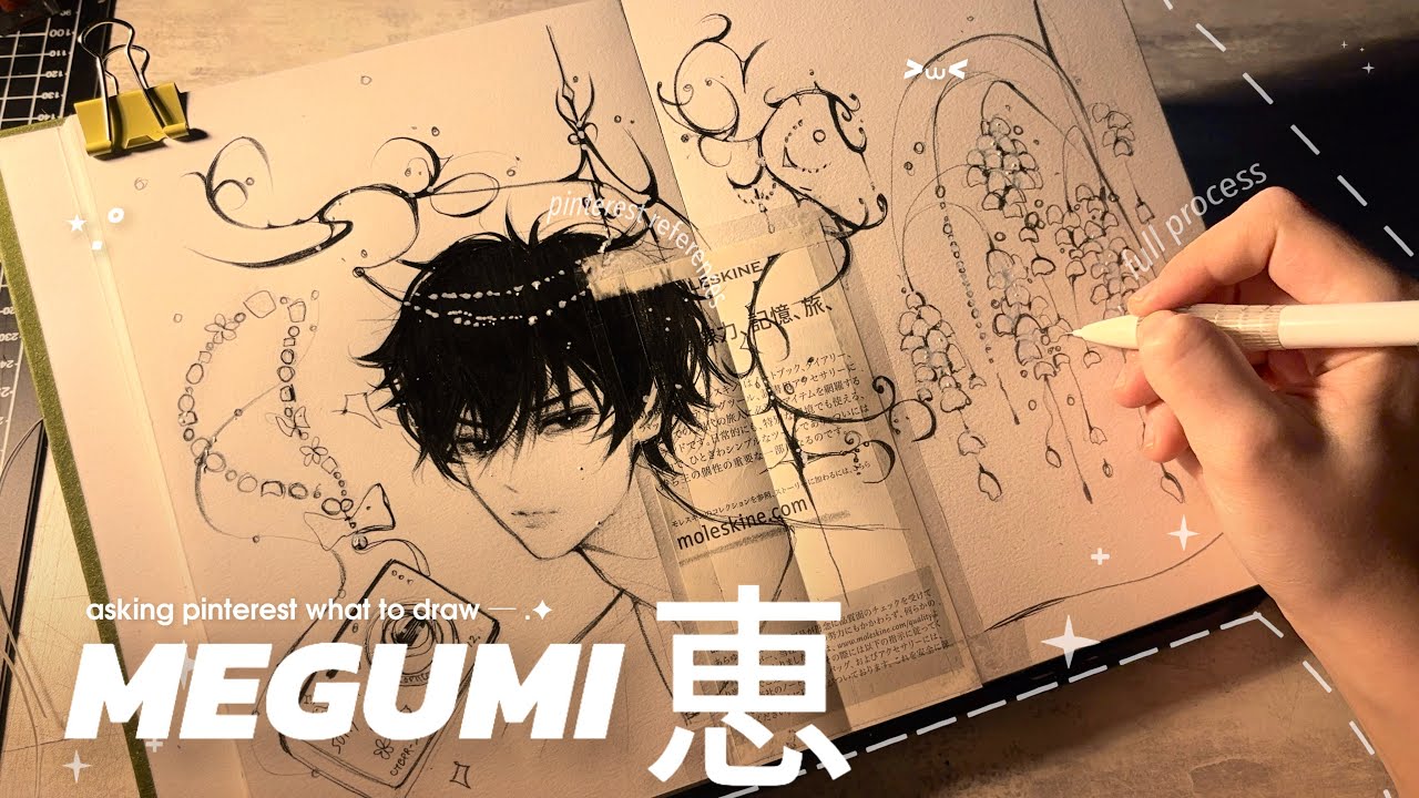 drawing asmr (no music) asking pinterest what to draw 呪術廻戦 ₍^. .^₎⟆ real time + no talking