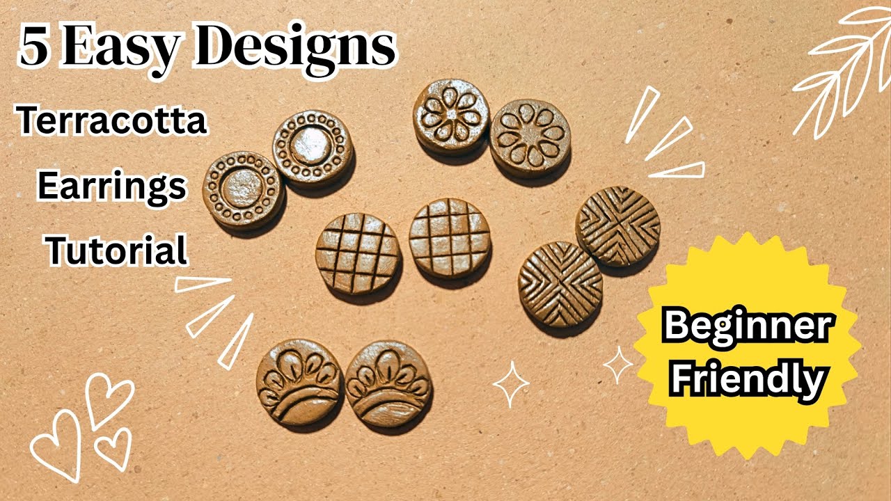 How to Make 5 Easy Terracotta Stud Earrings for Beginners | Round Shape Tutorial