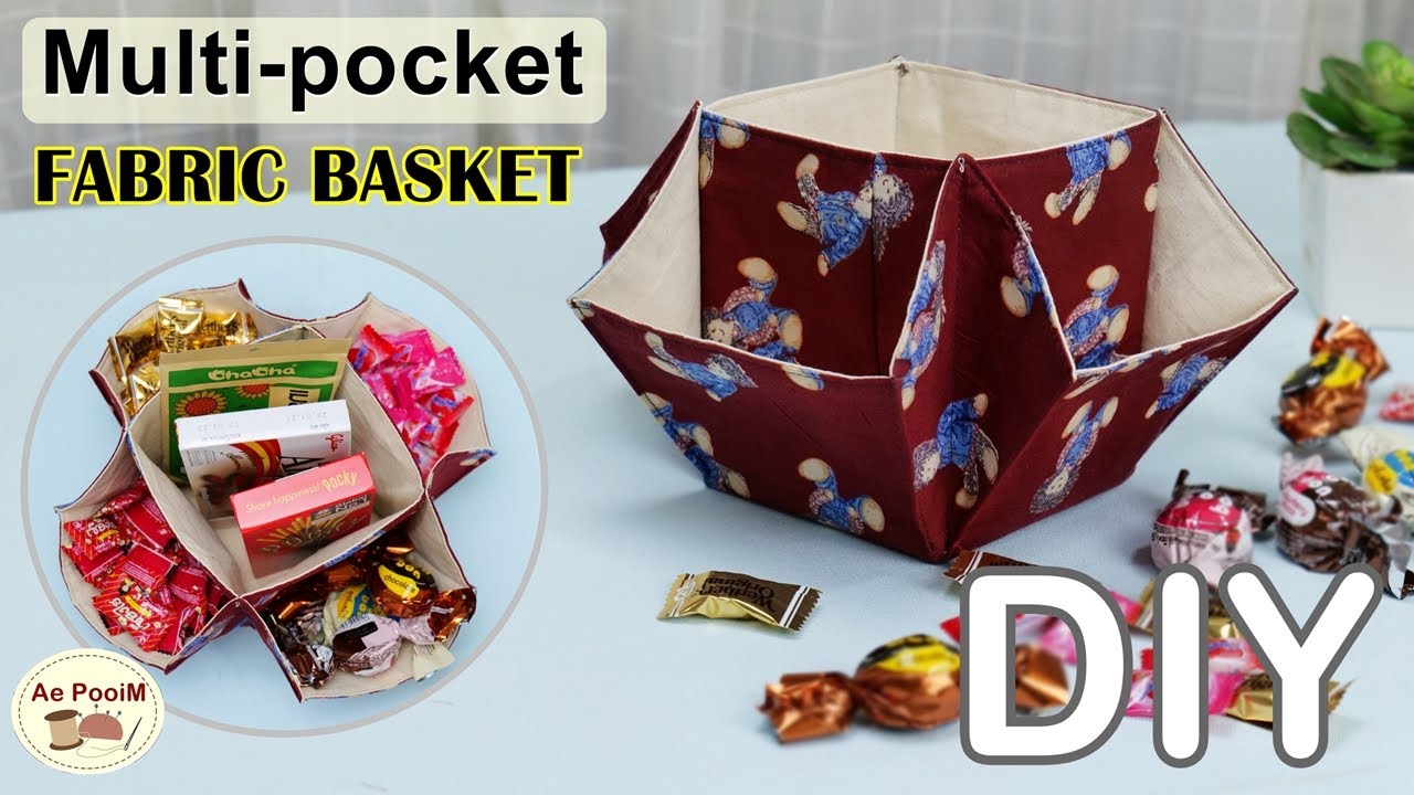 DIY Multi-pocket fabric basket | วิธีการทำตะกร้าผ้าใส่ของจุกจิก