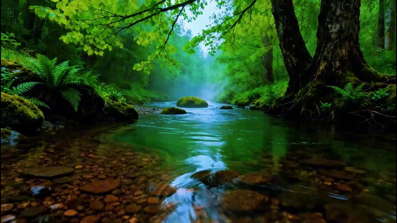 Deep Calm Forest Ambience | River Flowing in Hidden Forest | Soft Birds Chirping for Relaxation