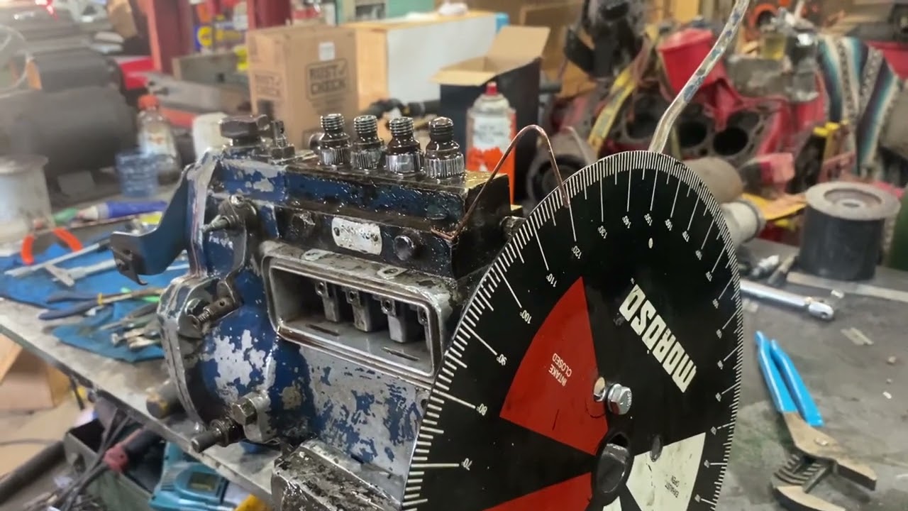 Simms injection pump Fordson Major diesel bench rack set up.