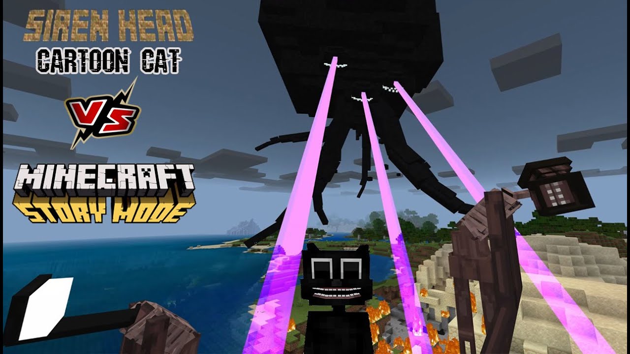 Siren head V2 and Cartoon Cat VS Minecraft Story Mode Bosses [Wither Storm] (Minecraft PE)