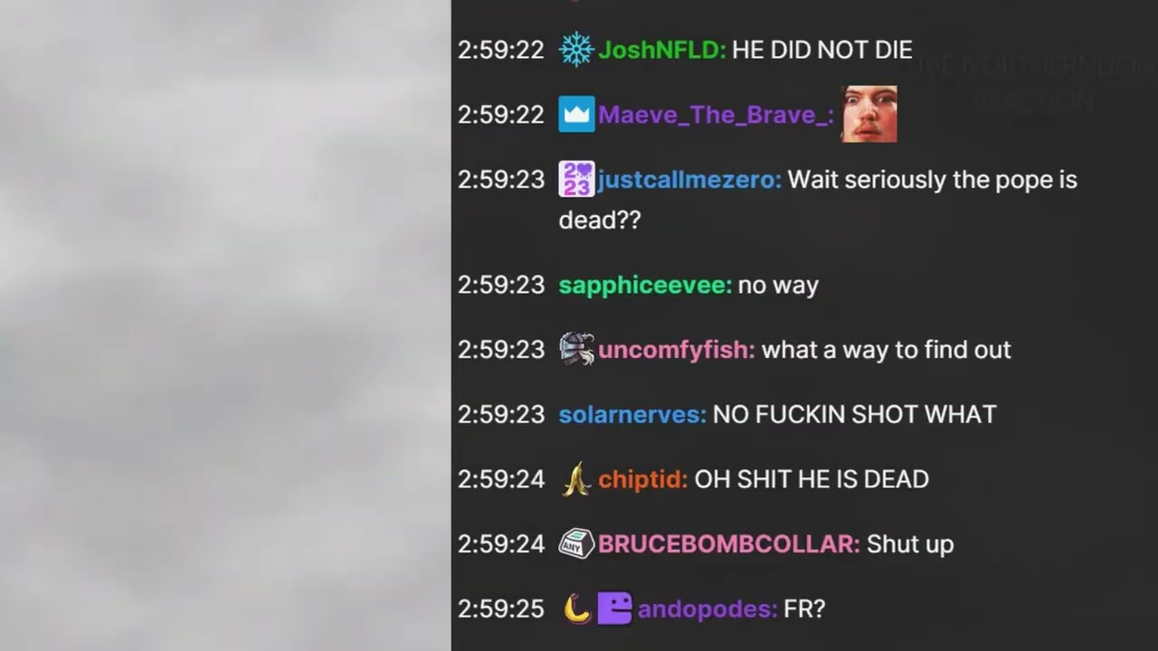 WayneRadioTV chat finds out the pope died [4K20-5 edit]