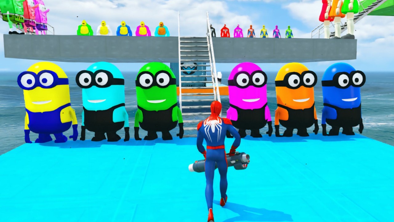 GTA 5 Epic Ragdolls RED SPIDERMAN VS RED MINION VS GREEN MINIONEuphoria Physics & Funny Fails #live