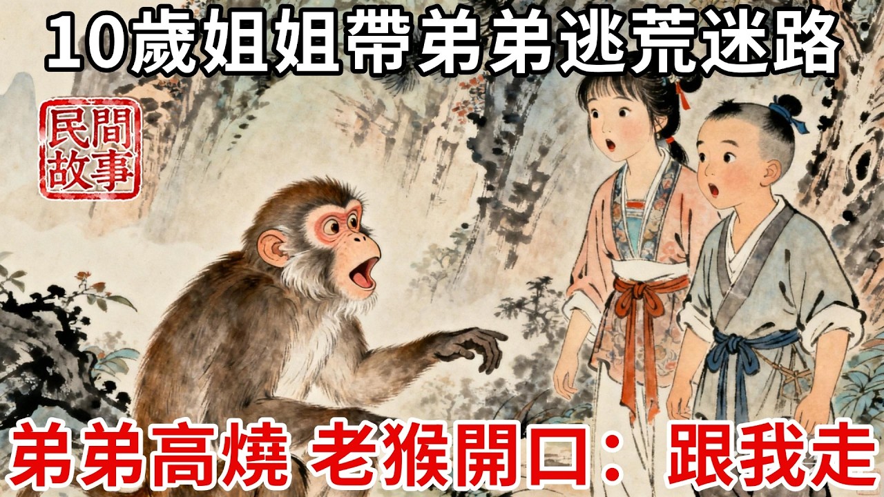 10歲姐姐帶著5歲弟弟逃荒，在山中迷路，弟弟高燒昏迷，姐姐痛哭時，身旁老猴忽然開口：娃兒們，跟我走！#民間故事 #傳統文化 #原創虛構 #華語有聲書 #槐樹下聽書
