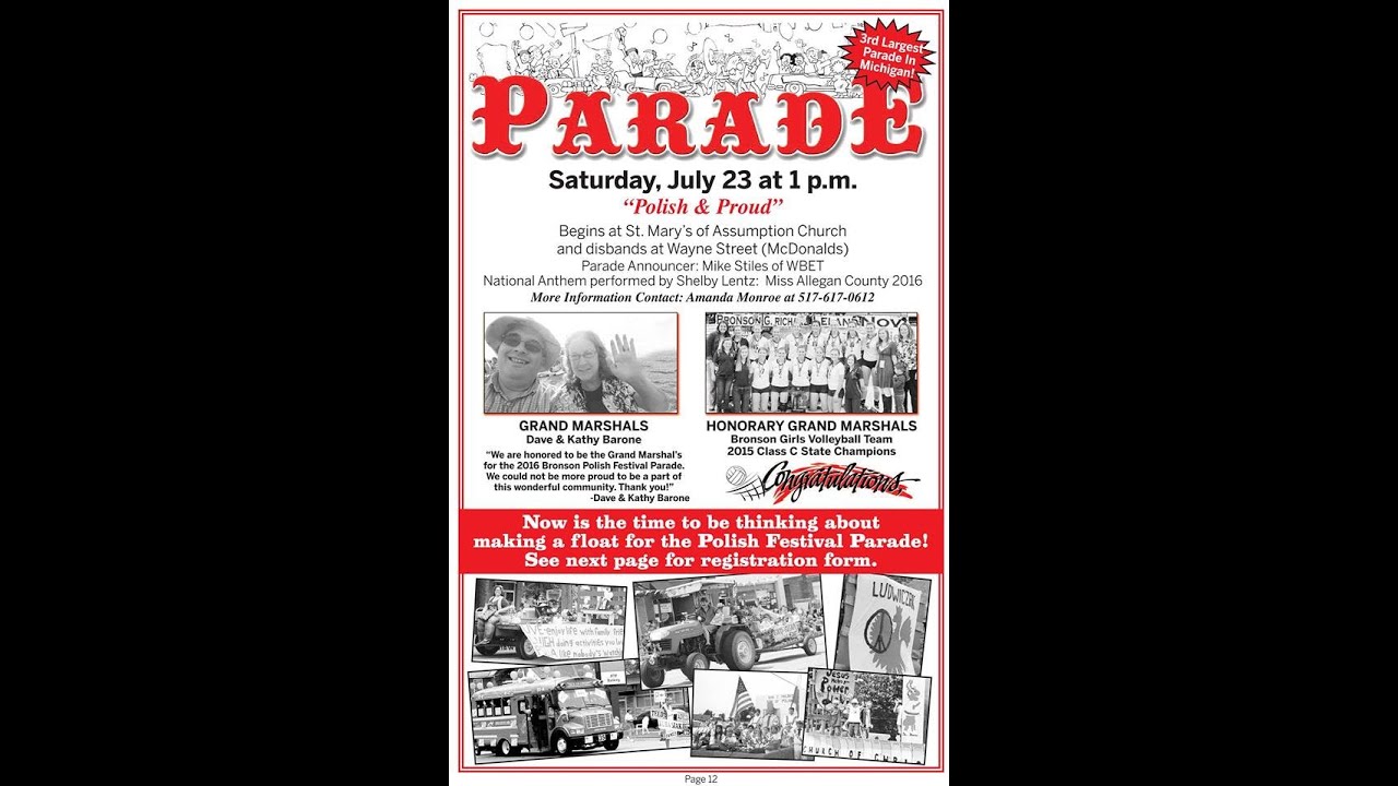 Bronson Polish Festival Parade 2016 Bronson, Mi.Part #2 of 3
