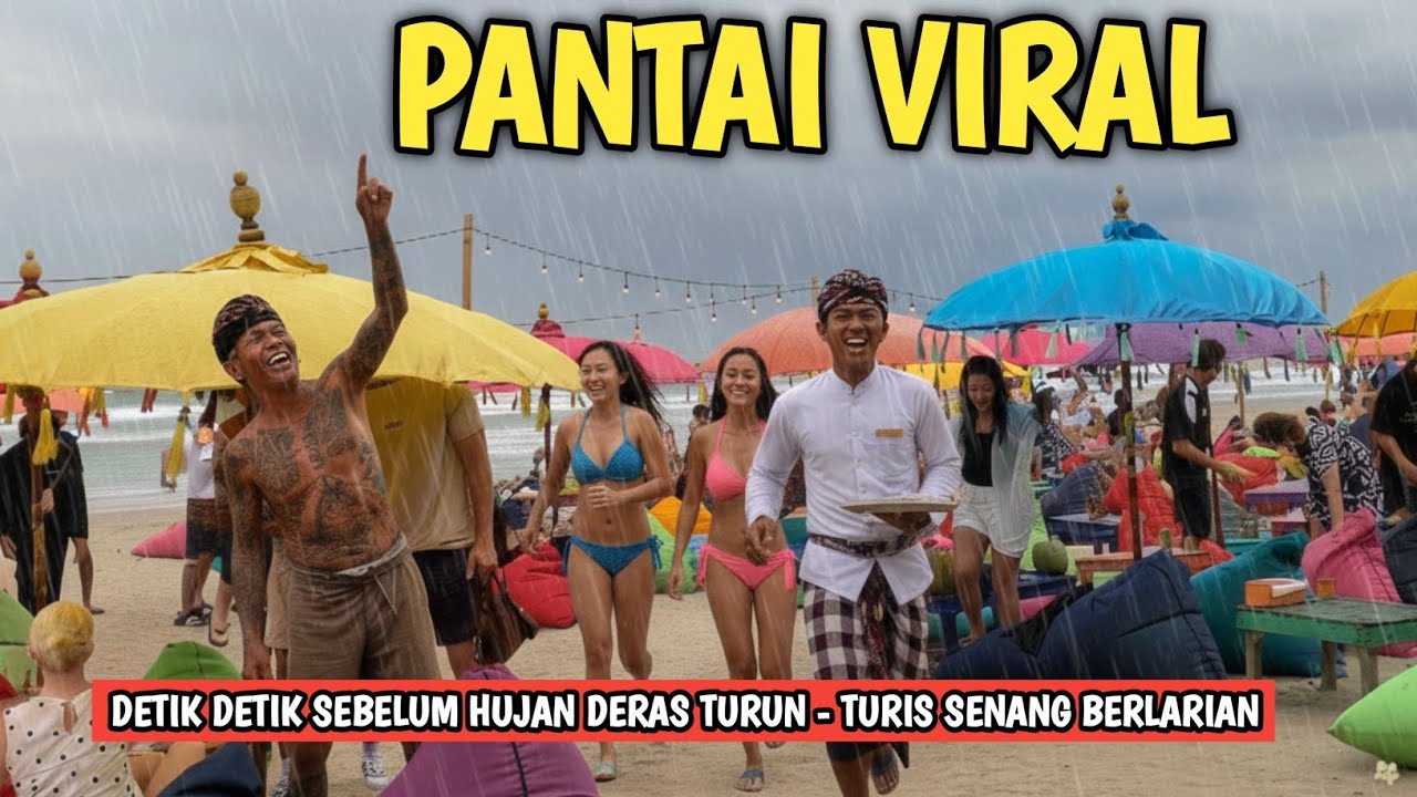 TURIS DI PANTAI SEMINYAK HAPPY WALAUPUN MENDUNG - KONDISI BALI SAAT INI