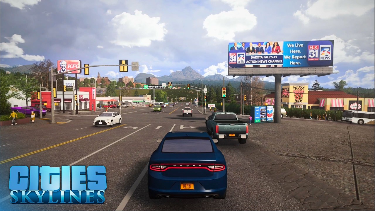 Third Person Drive From Campus to Rock Springs - Cities Skylines Dakota Falls