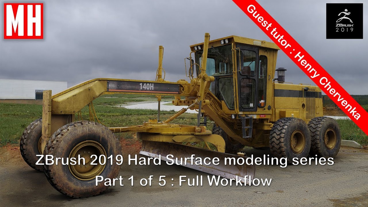 ZBrush Guest tutorial - How to model a 140H Road Grader Part 1 of 5 ( by Henry Chervenka )