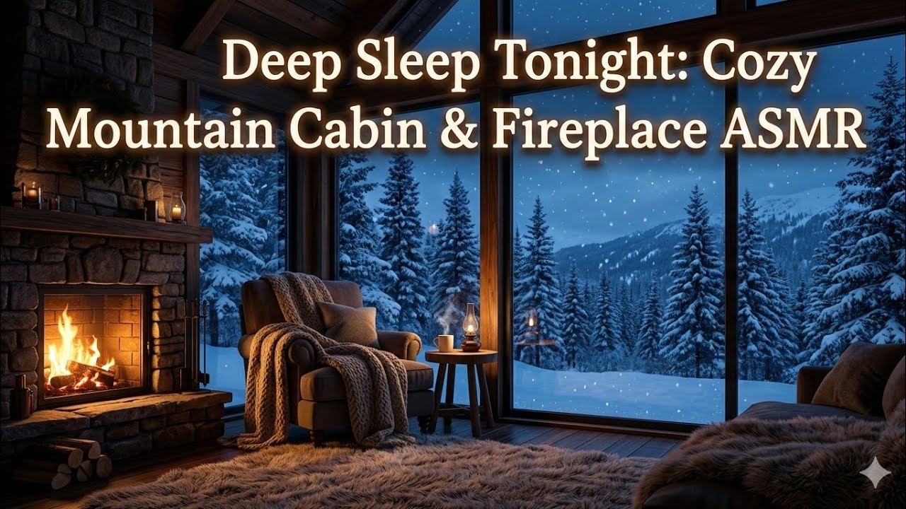 “Deep Sleep Tonight: Cozy Mountain Cabin Fireplace & Snowy Forest ASMR for Ultimate Relaxation”