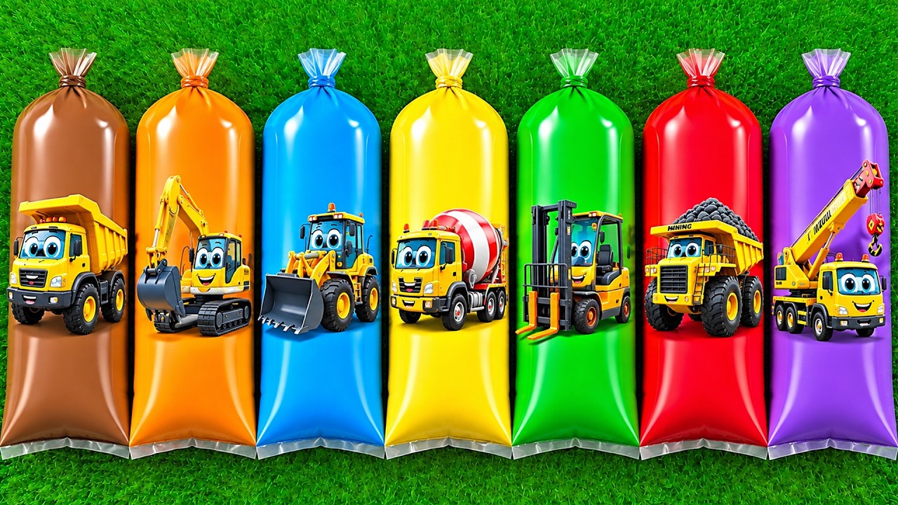 Menemukan Mainan Mobil Kontruksi, Excavator,Ambulance, Buldozer, Forklift,Silinder, Crain,Truk Molen