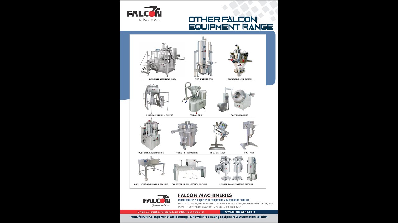 FALCON LAB EQUIPMENT - COMPLETE SOLID DOSAGE & TABLETING & GRANULATION LINE