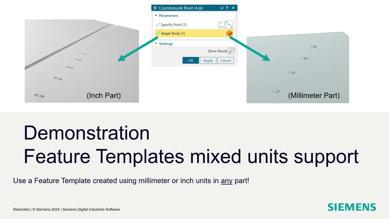 NX Feature Templates: Using with Mixed Units [NX2412]