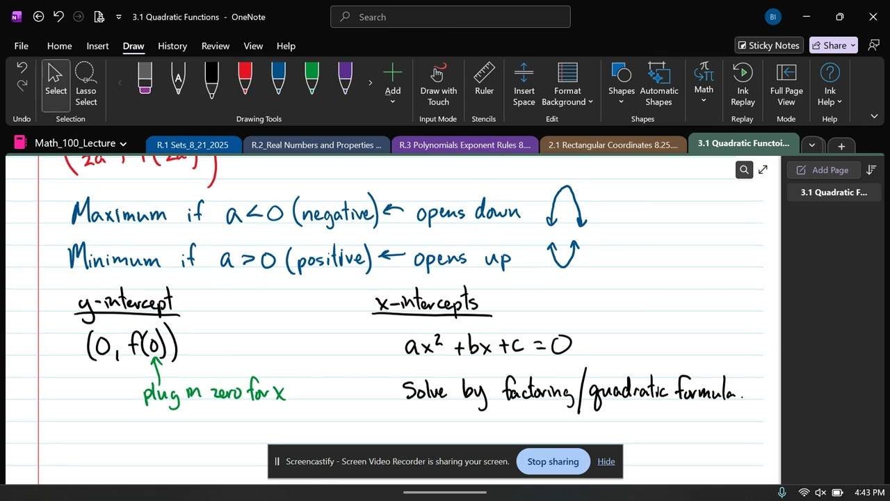 Math 100_F2025---3.1 Quadratic Functions and 2.2 Circles