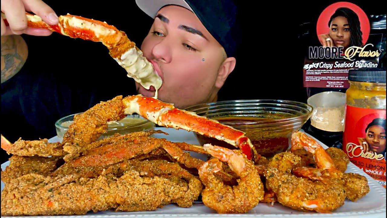 FRIED KING CRAB LEGS & JUMBO SHRIMP • CAJUN ALFREDO SAUCE & GARLIC BUTTER • @Moore Flavor