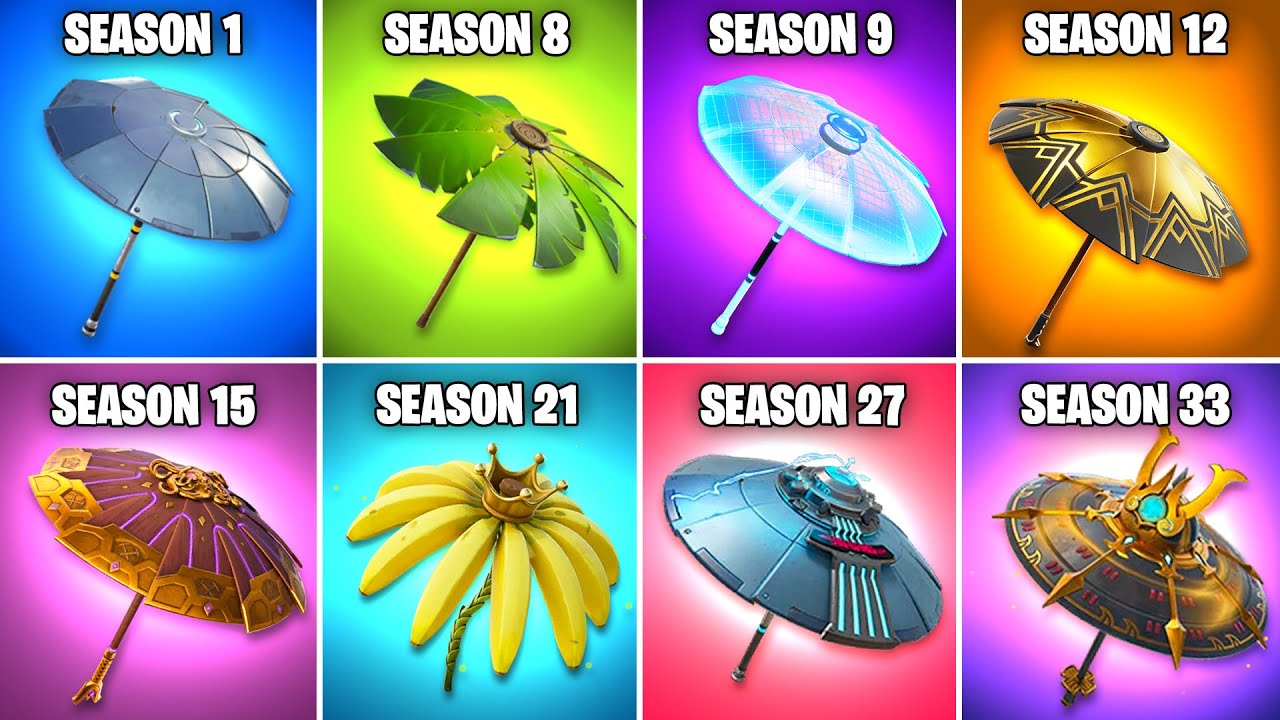 Evolution of Fortnite Victory Umbrellas (Chapter 1 Season 1 - Chapter 6 Season 1)