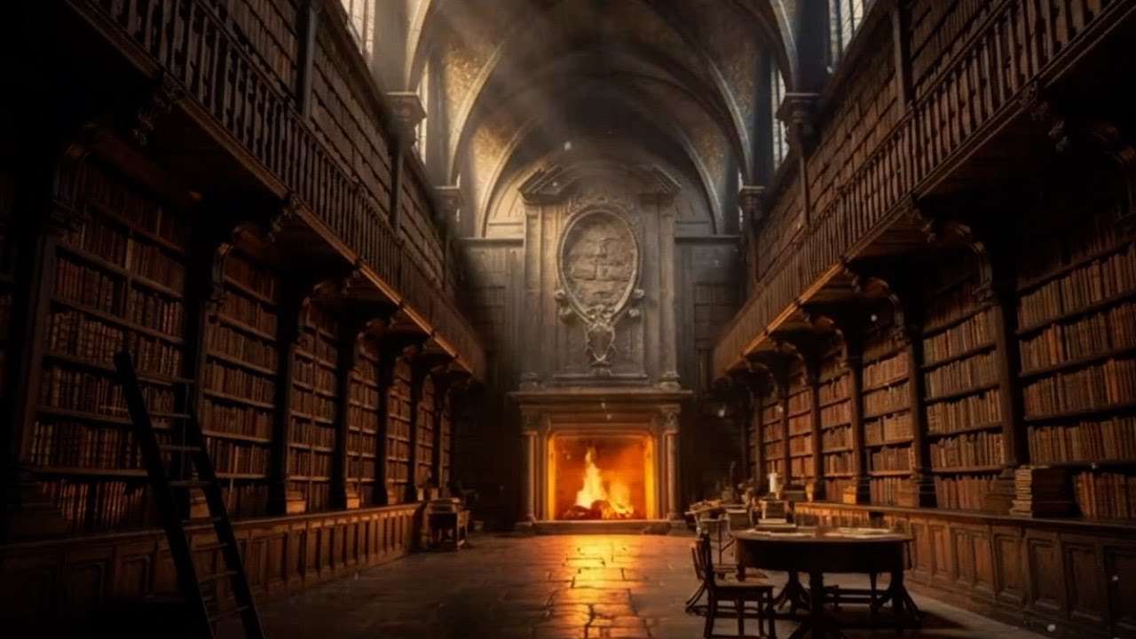 Fireplace Reading Ambience | Castle Library (1 Hour)