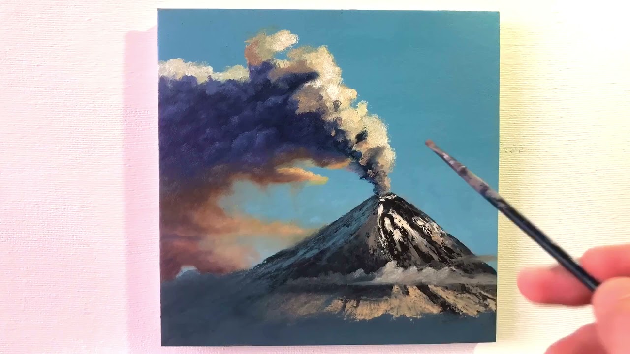 Cómo pintar un volcán en erupción. Pintura al óleo. Paso a paso. Paisaje.