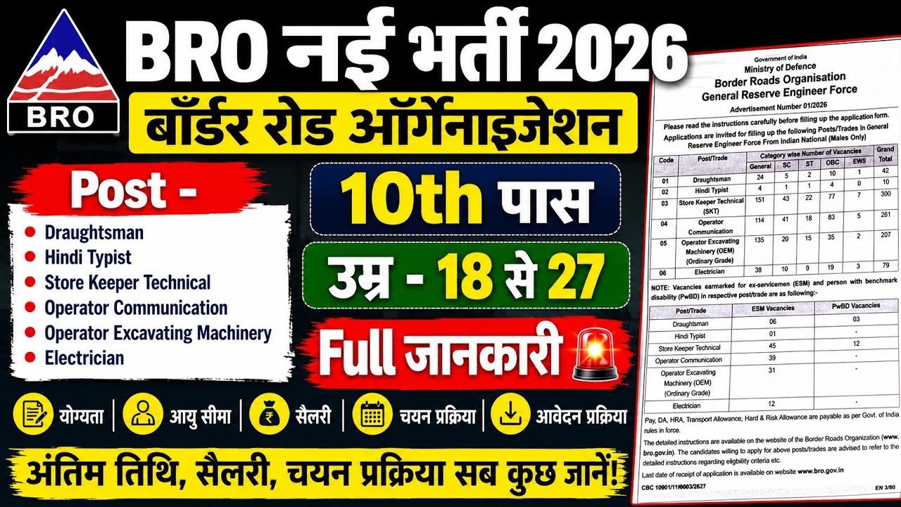 BRO New Recruitment 2026 Out ✅ Official Full Notice Out 2026 !! BRO Recruitment Selection Process 