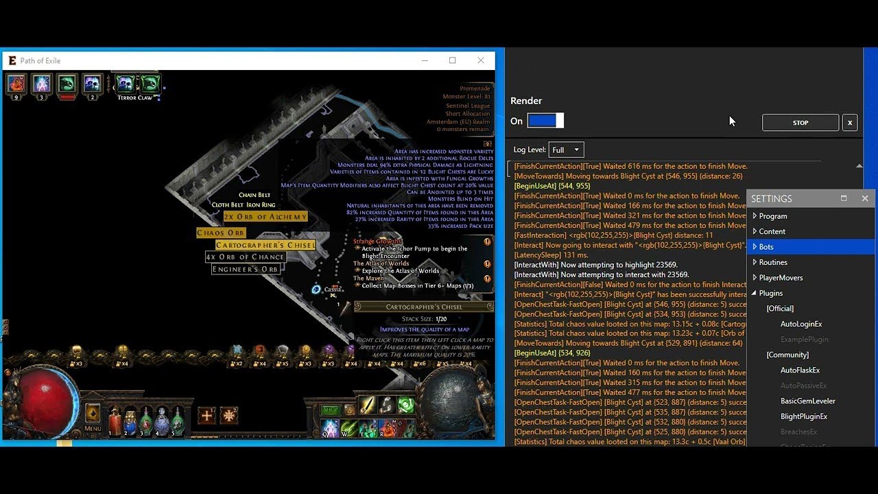 Blight Bot POE sentinel 3.18, TD path of exile full afk, free download