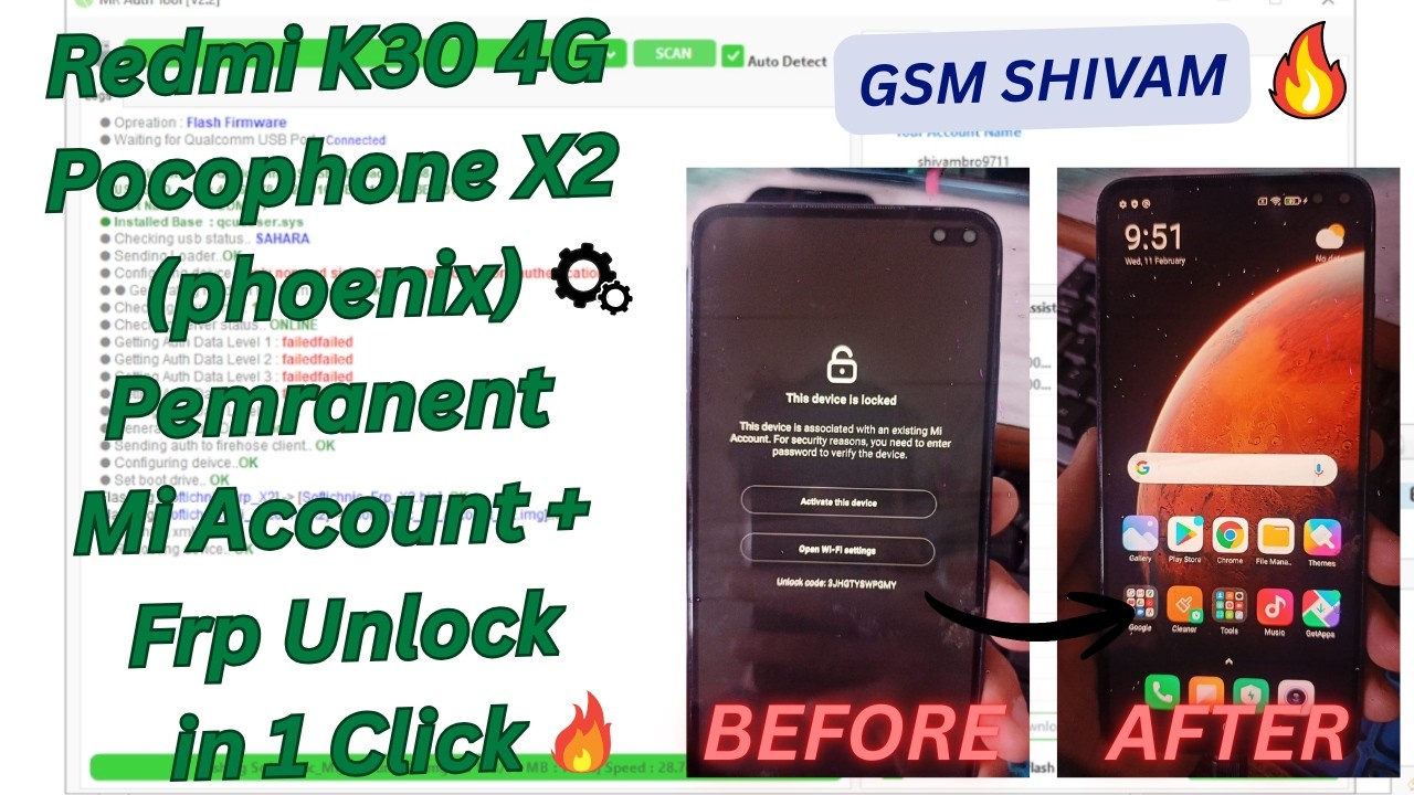 Redmi K30 4G / Poco X2(phoenix) Permanent Mi Account Unlock & FRP Bypass Android 11/12/13 Latest2026