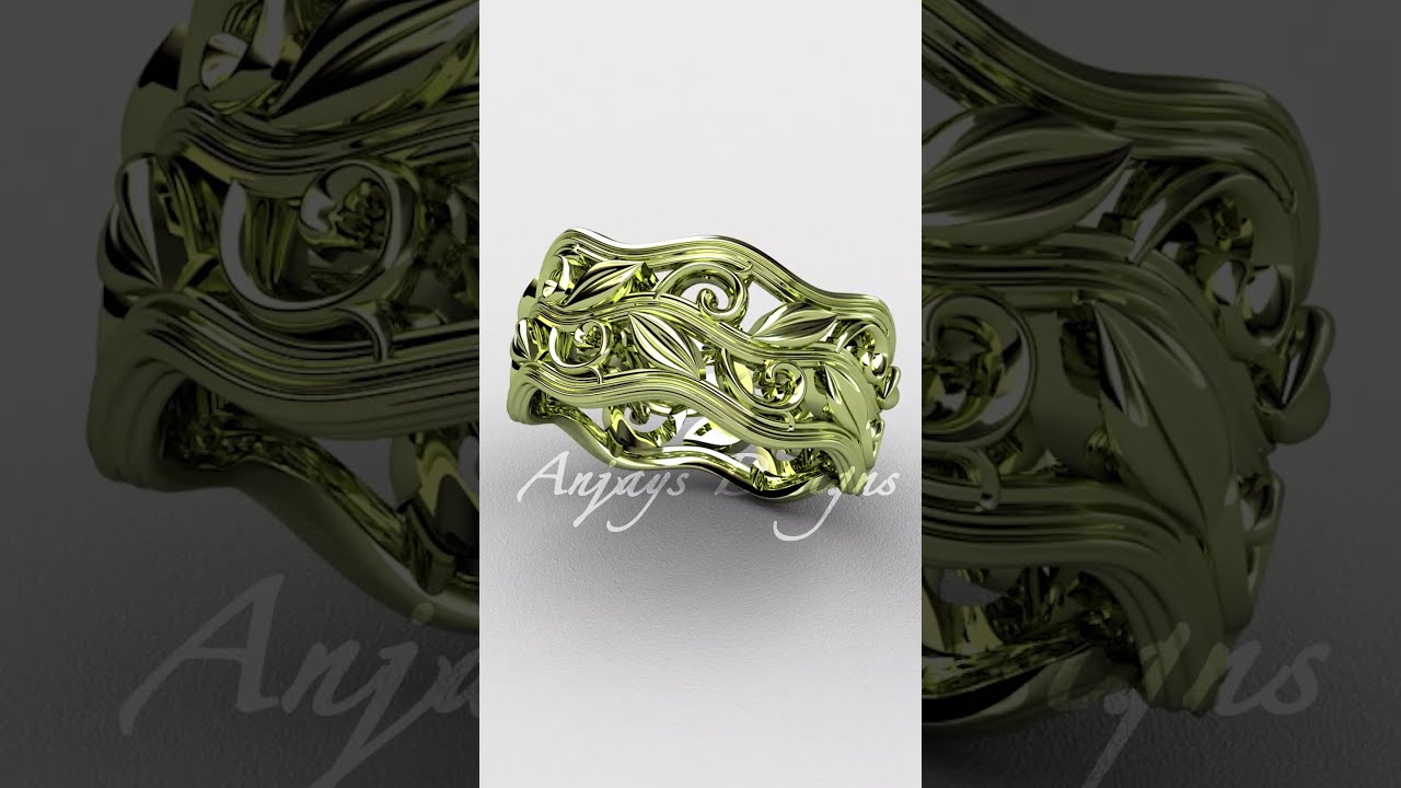 Nature Inspired Gorgeous Leaf and Vine Wedding Ring, 14kt White Gold Band ADLR263G
