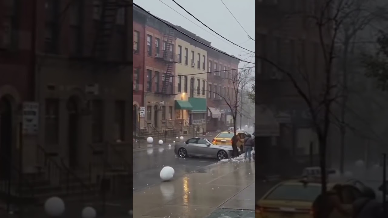 40KG Hailstorm in New York &mdash; Real Phone Footage of Massive Ice Fall, Lightning Strike & Street Chaos