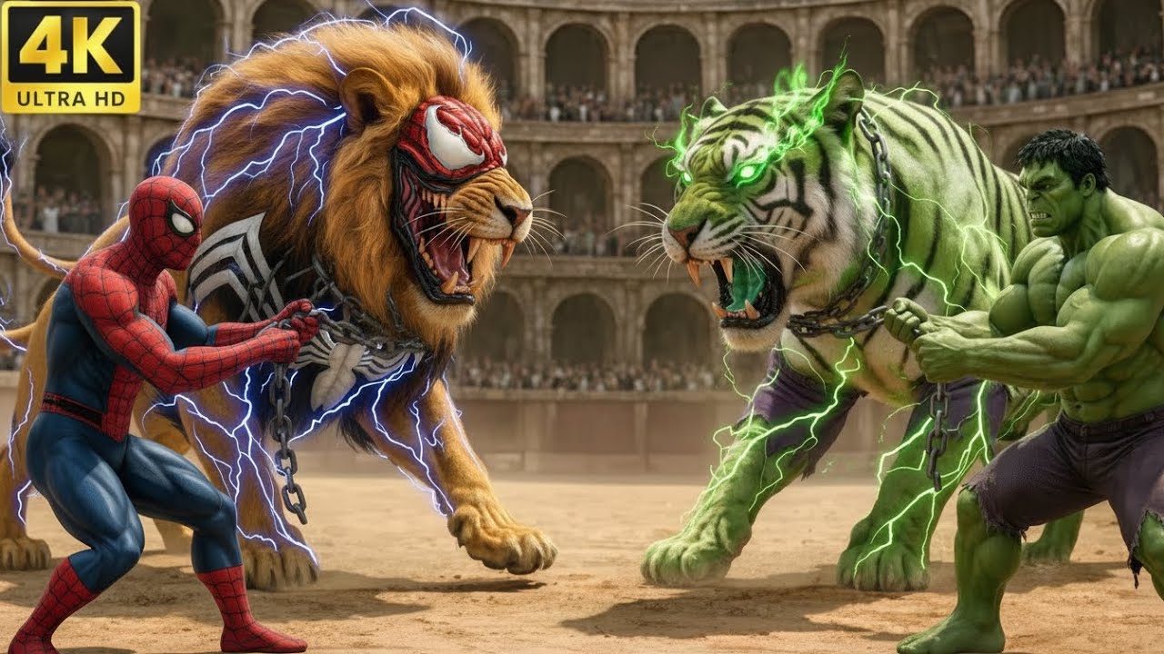 ⚔️ Legendary Spider Man  Lion 🆚 Savage HULK Tiger | Arena Clash Animal Fight | Who Will Win?