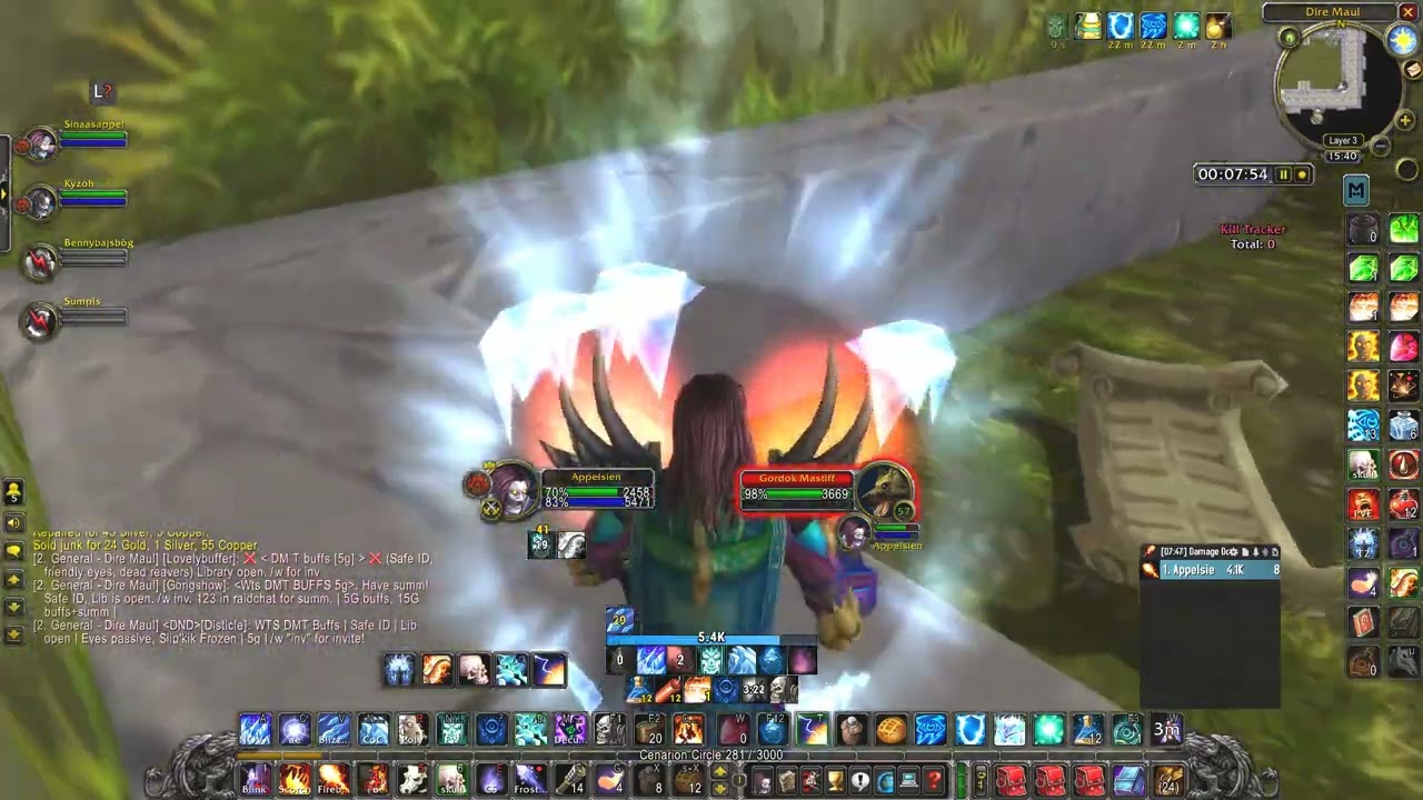 Dire Maul N + W Boost - 350K XP/hour - 300 mobs in 13 minutes - Duo Mage boost.